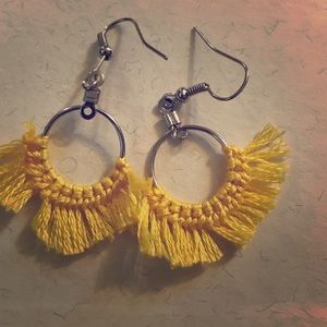 Yellow handmade macrame earrings
